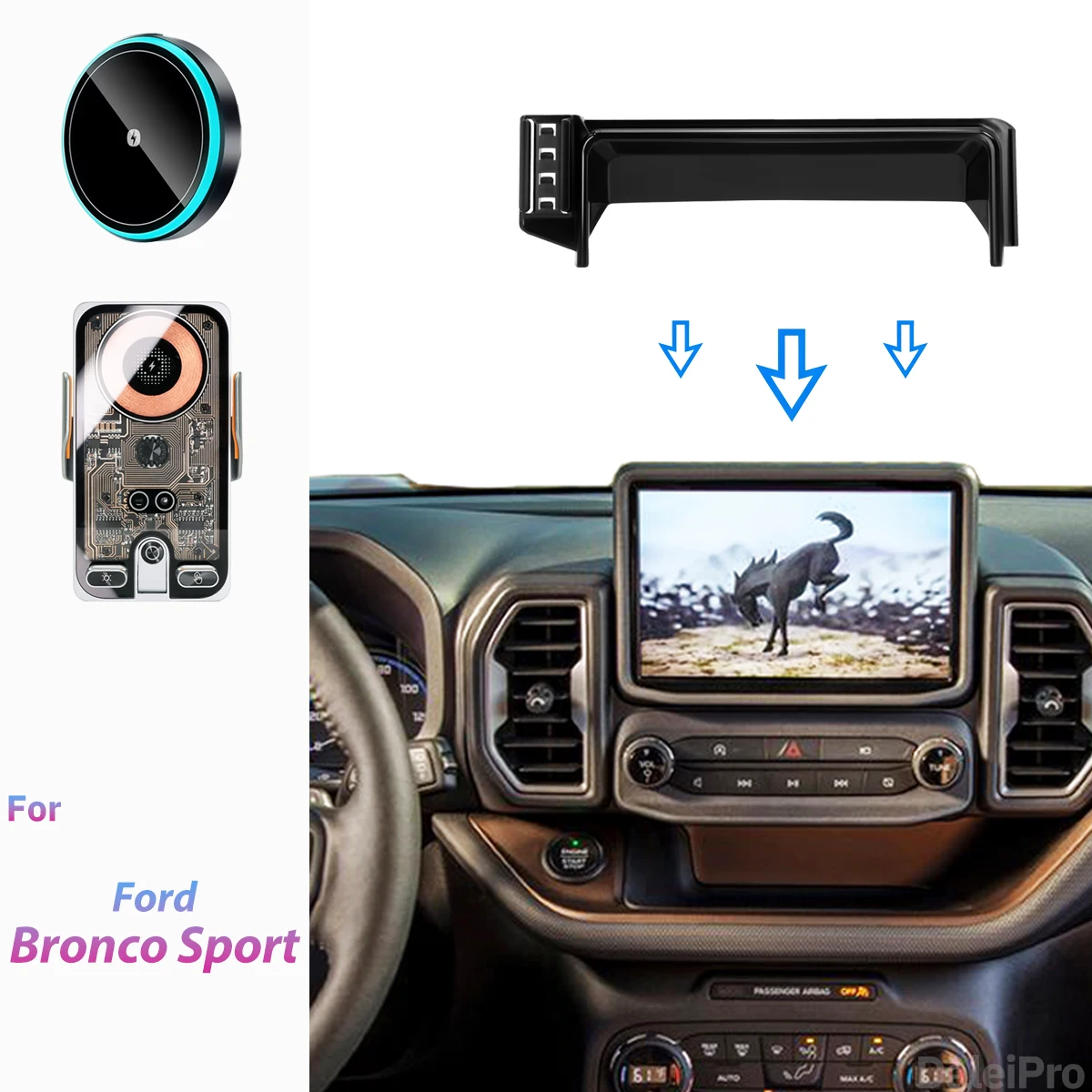 Für Ford Bronco Sport 2021-2024 Auto-Handyhalterung Bildschirm-Fixierclip Kabelloses Ladegerät Maßgefertigte Handy-Bildschirmhalterung Zubehör – Detail 1