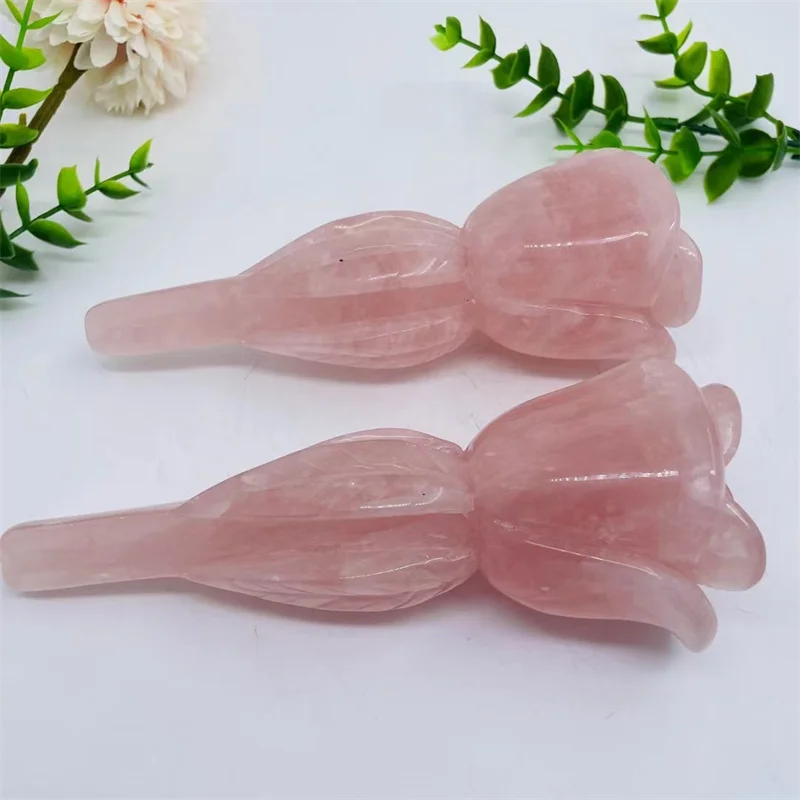 

Natural Rose Quartz Flower Carving Peony Flower Energy Gem Reiki Healing Home Decoration Gift 1pcs