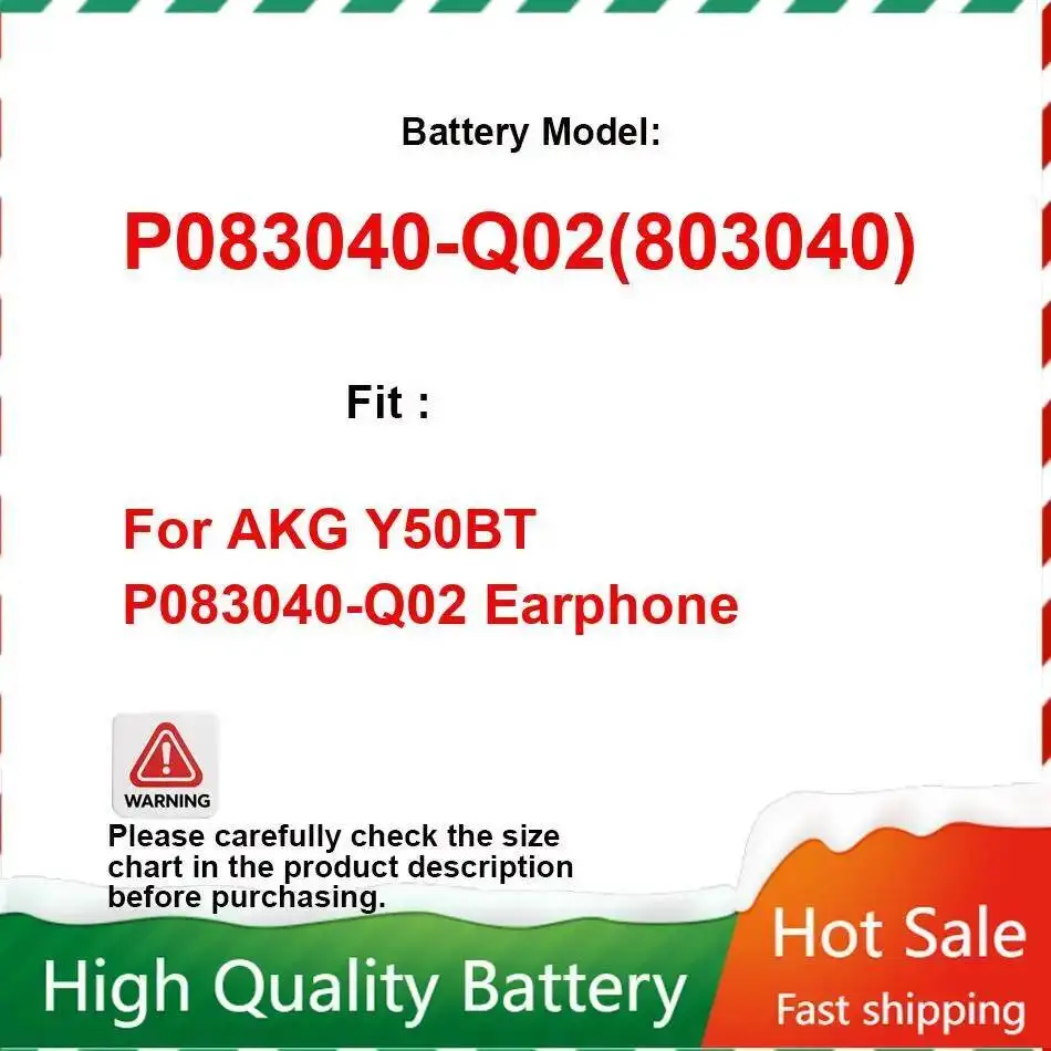 

P083040-Q02 Аккумулятор для гарнитуры, 1200 мАч, для AKG Y50BT, бесплатная наклейка на двустороннюю ленту, высокое качество, гарантия батарей + трек НЕТ
