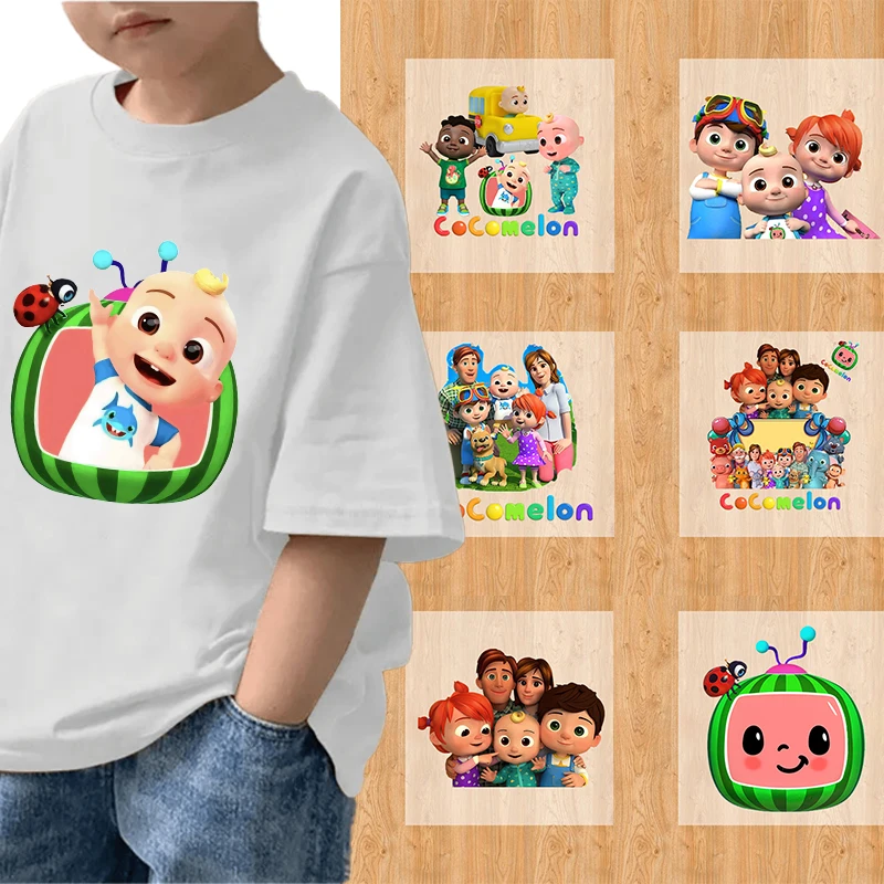 Cocomelons patchs vêtements transfert de chaleur autocollants dessin animé figurines Patch de repassage enfants jean chemise bricolage vêtements autocollants