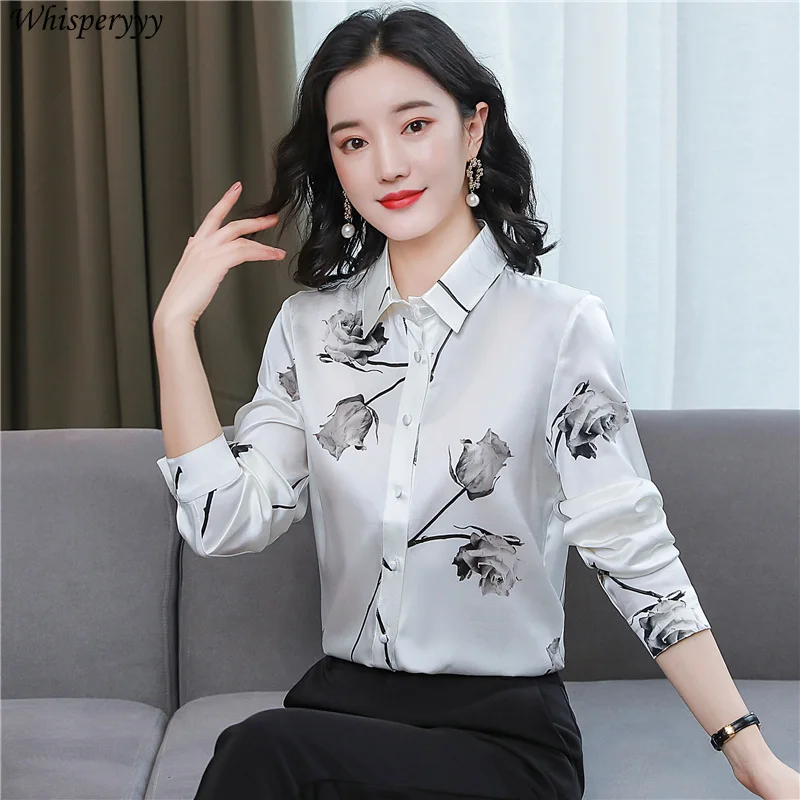 Women's Blouse Spring Autumn New Long-sleeved Printing Tops Female Fashion Turn-down Collar Chemise Femme Casual Shirt