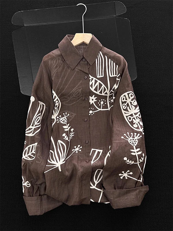 

Ele Unique Long Sve irt Women's Faionable Printed Top Beautiful Early Autumn Collar Breathable Polyester Fiber