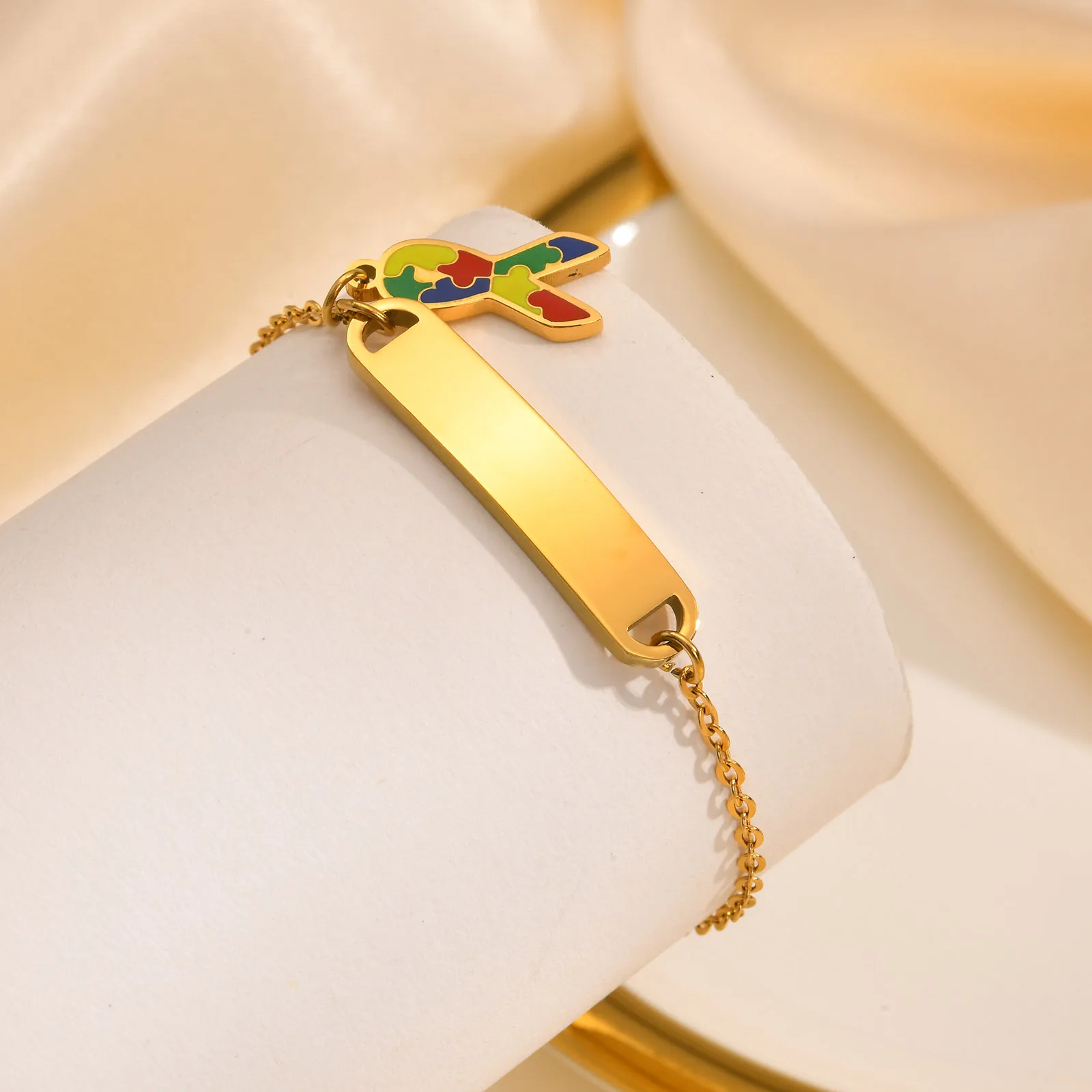 Pulseiras personalizadas gratuitas para identificação de autismo, presente para pais e filha, cola colorida por gotejamento, pulseira curvada para crianças com gravação