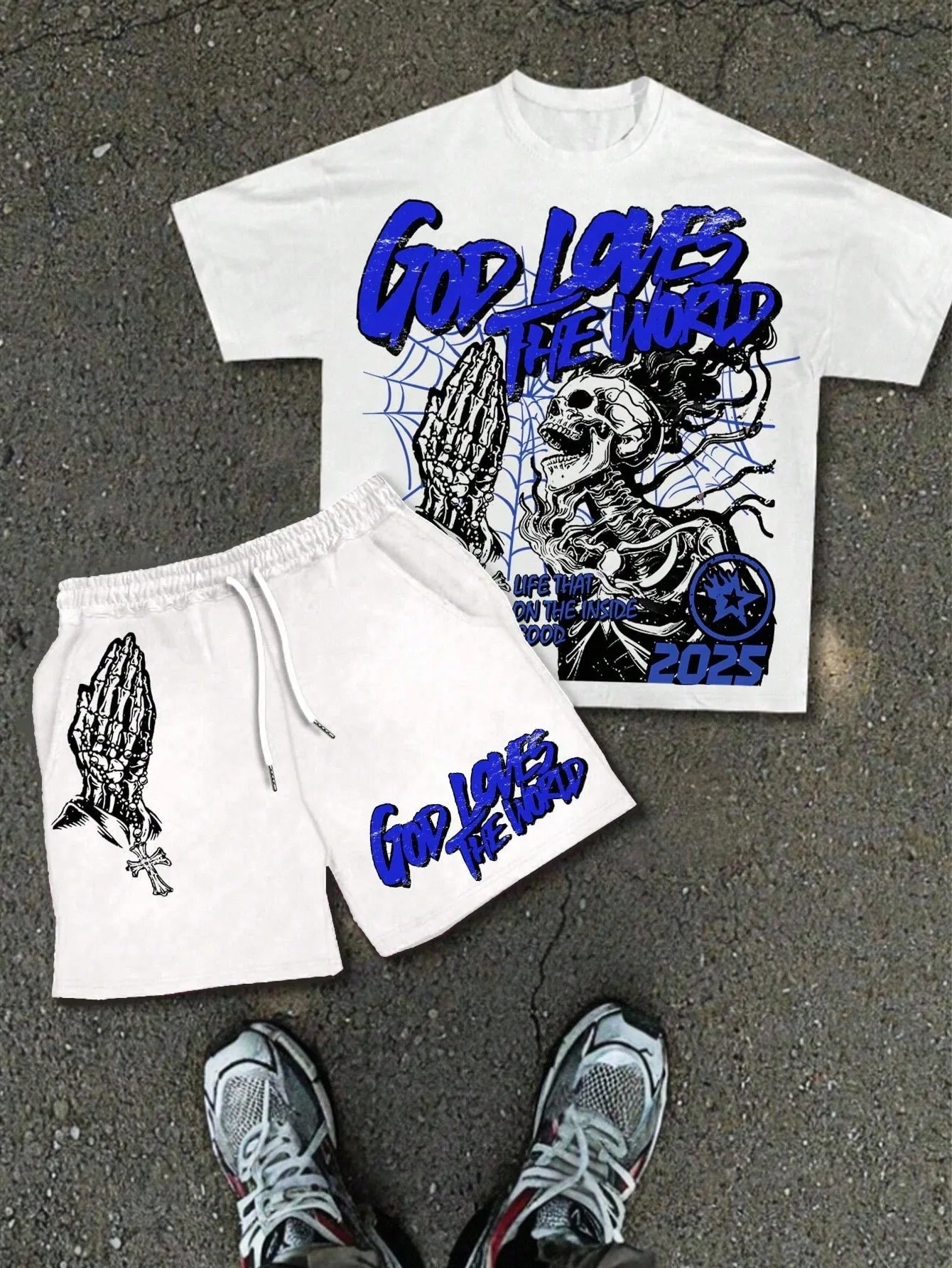 

Летний мужской костюм 2026 года – уличный повседневный стиль, комфортный, мягкий, дышащий, легкий, с 3D-принтом в виде черепа