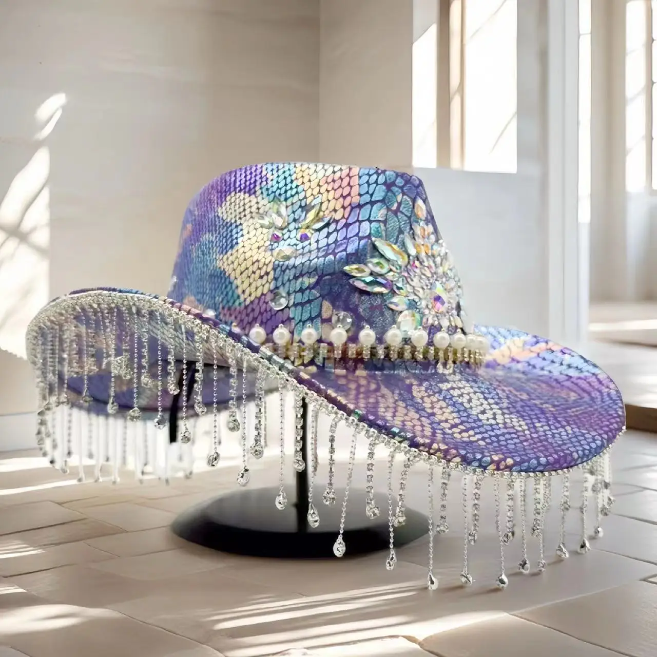 ホンルアン グリッターコスチュームハット 大人用＆カウボーイハット ラインストーン付き 女性用、カウボーイコスプレ女性用アクセサリー＆カウガールキャップ