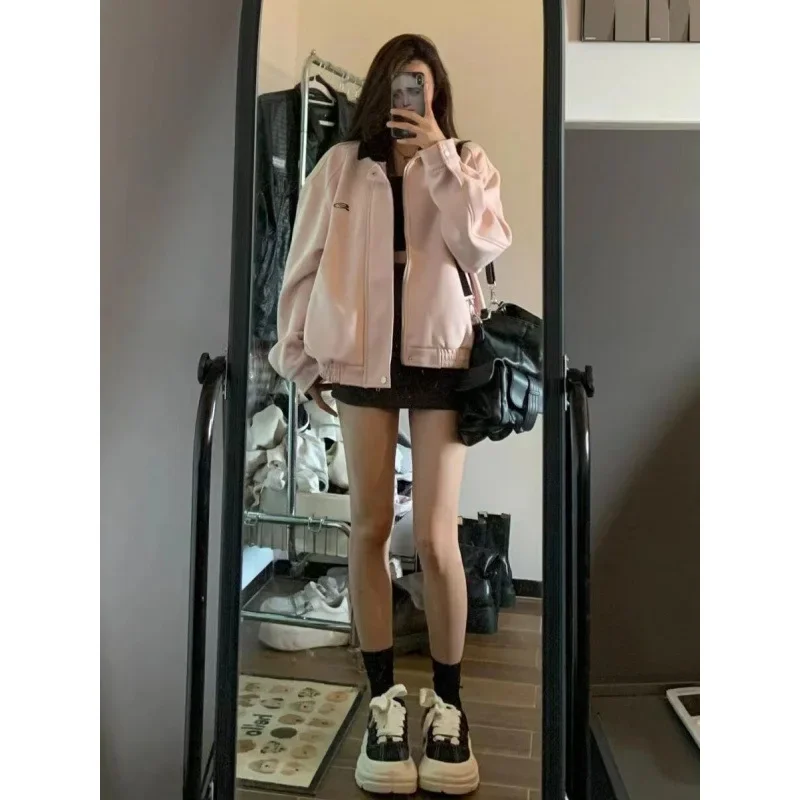 Original Work Fabric Hong Kong Style Pink Lapel Jacket Women's Spring Autumn New Vintage Design Sensibility High Street Jacket