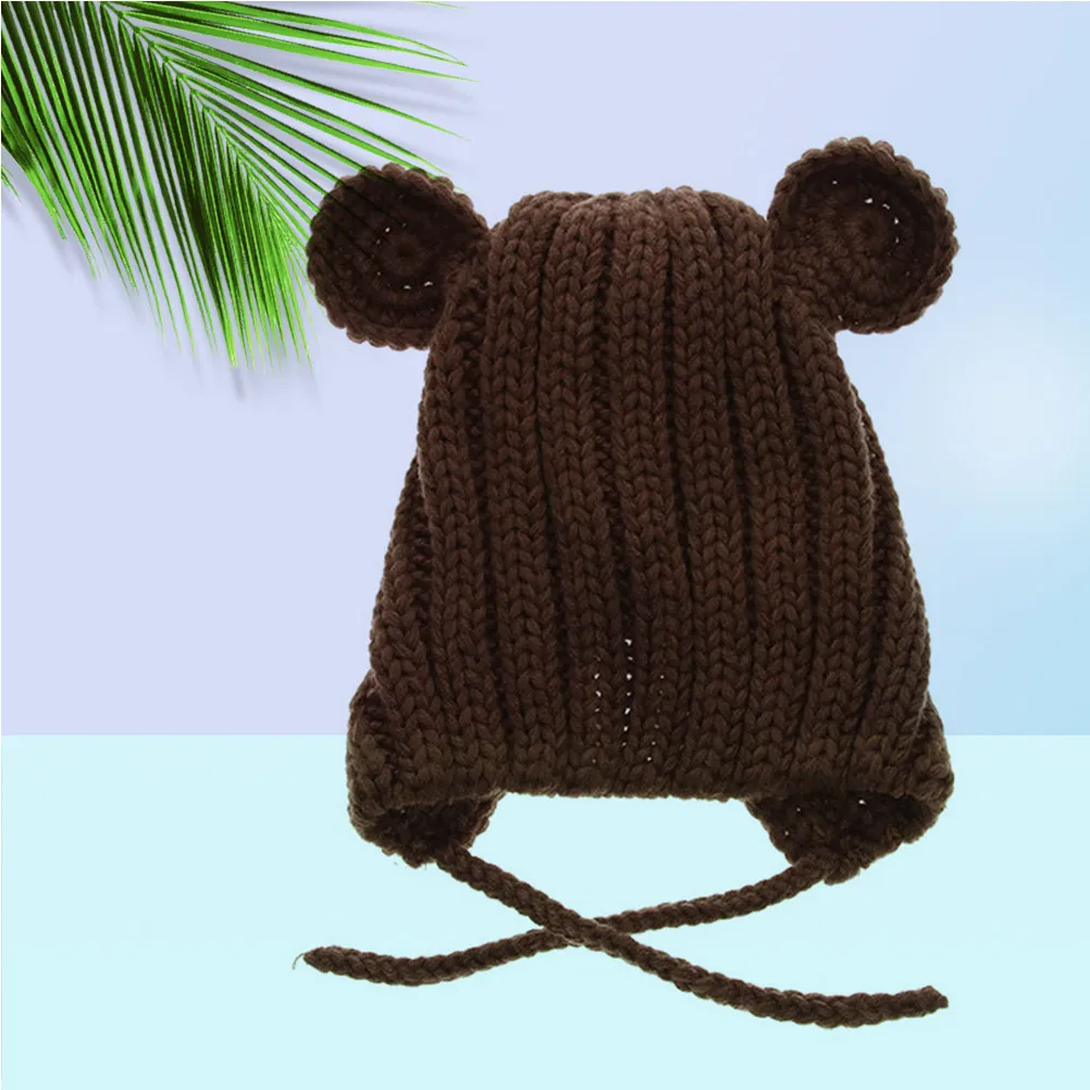 

Kids Bear Ears Wool Knitted Hat Autumn Winter Baby Crochet Beanie Coffee Thick Warm Kids Wool Cap Knitting Hat