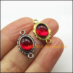 15 New Oval Charms Red Clouds Glaze Pendants Tibetan Silver Plated & Gold Color Connectors 12x21mm