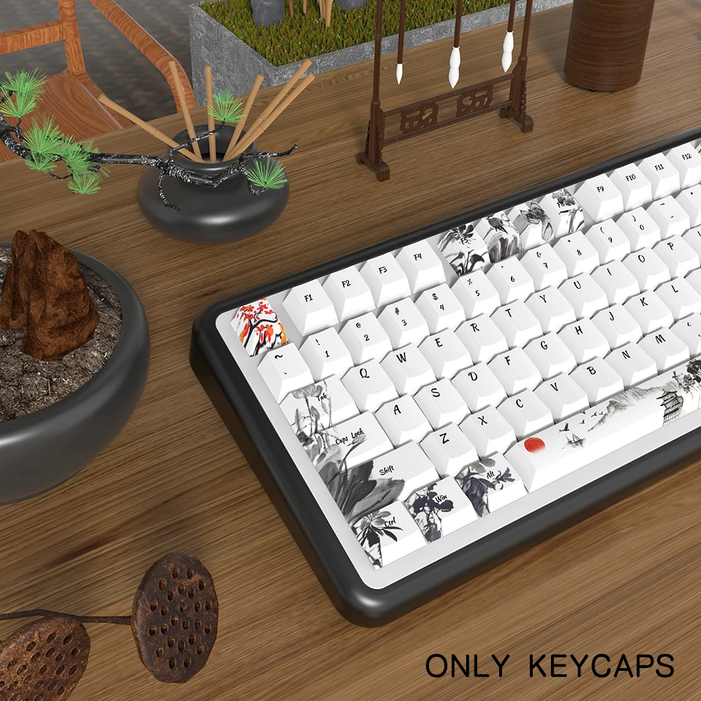 Imagem -04 - Chinese Ink Painting Theme Keycaps Cherry Profile Keycap Personalizado para Teclado Mecânico com 7u e Iso Key Cap