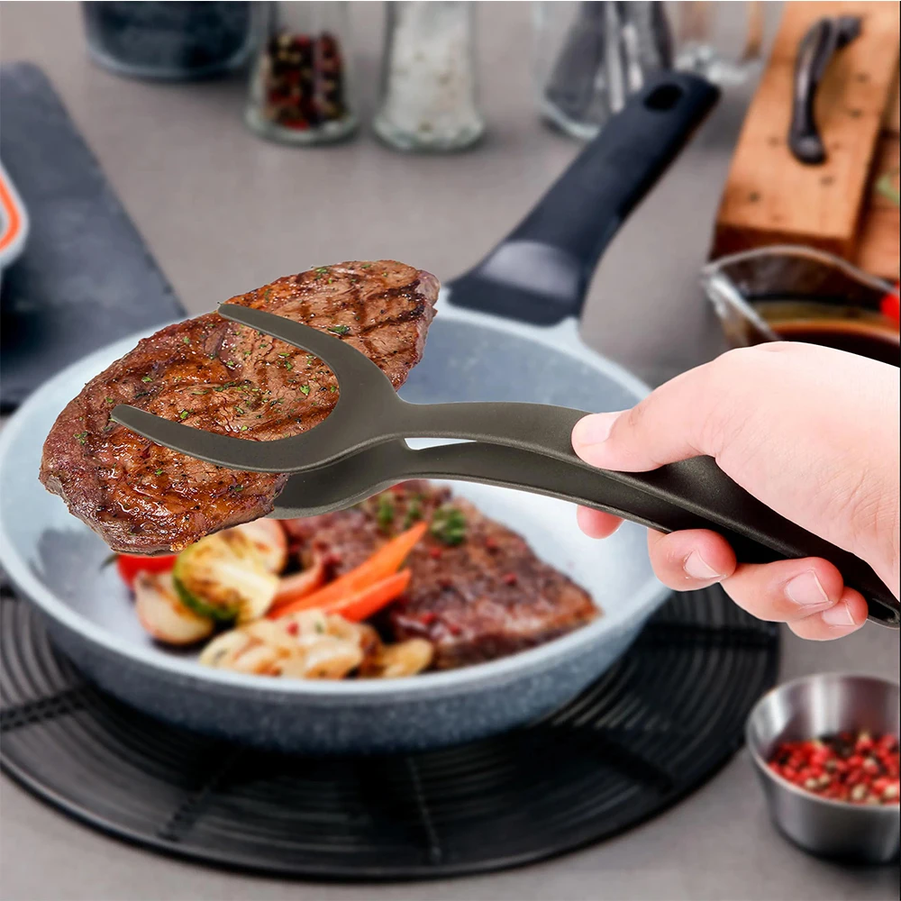 Fried Egg Double Spatula 2 In 1 Grip Steak Turners Flip Tongs Bread Clamp Barbecue Shovel for Kitchen Cook Gadgets Accessories