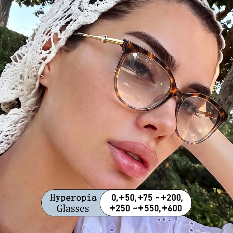 Women Cat Eye Reading Glasses Frame Anti Blue Light Photochromic Presbyopic Trendy Retro Eyeglasses Computer +1.0 +1.5 +2.0 +2.5