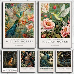 Retro William Morris Hummingbird & Peacock Animal Prints Canvas Prints Rabbit Flower Posters for Modern Living Room Home Decor
