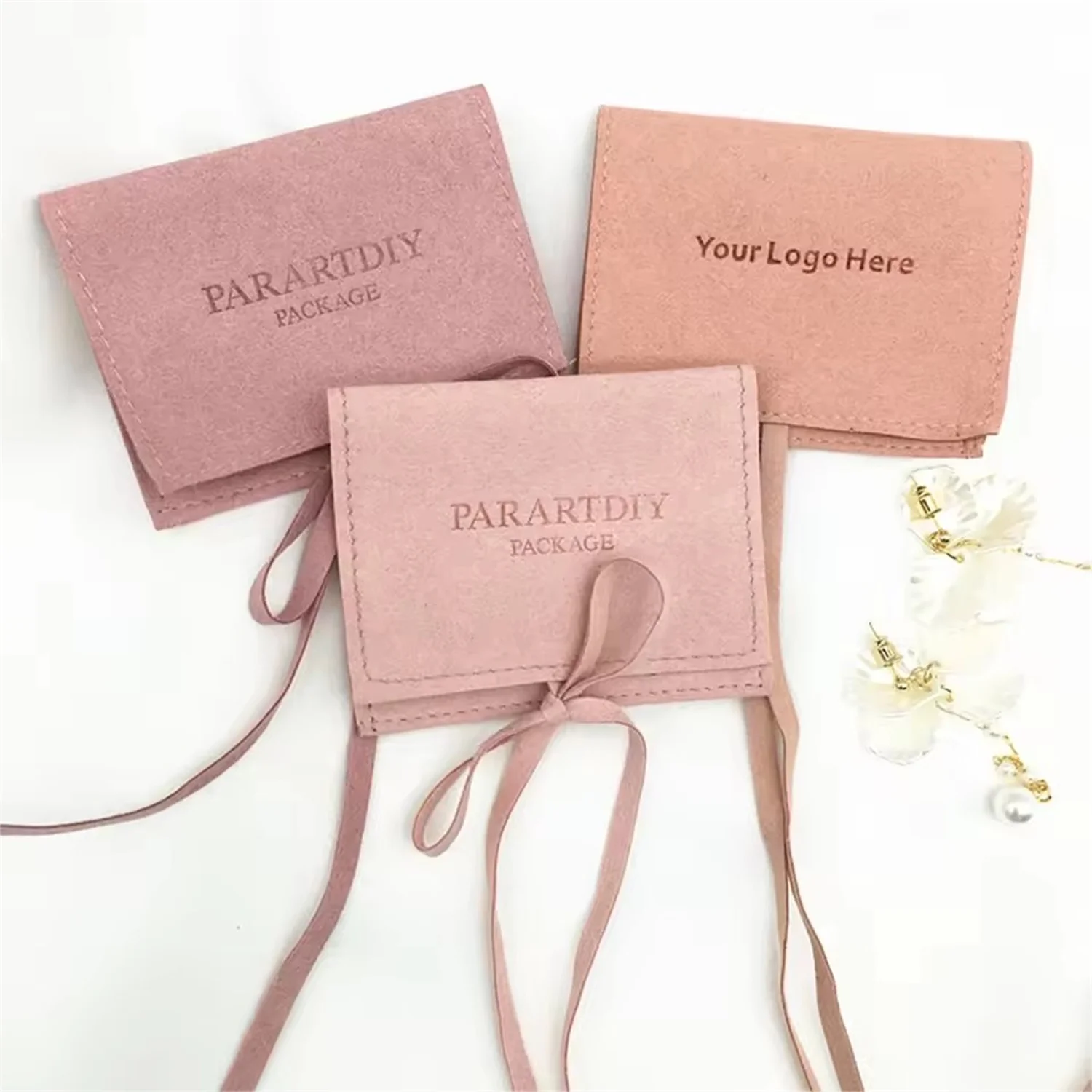 100pcs 8x8cm Customized Logo Microfiber Velvet Jewelry Pouch Small Gift Packaging Organizer Bags Luxury Jewelry Drawstring Bag
