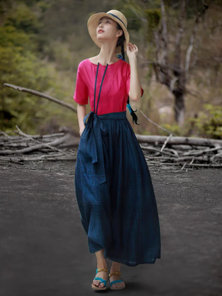 

NYFS 2024 Summer New Vintage Woman Dress Vestidos Robe Ete Femme Elbise Loose Short Sleeve Cotton Linen Patchwork Long Dresses