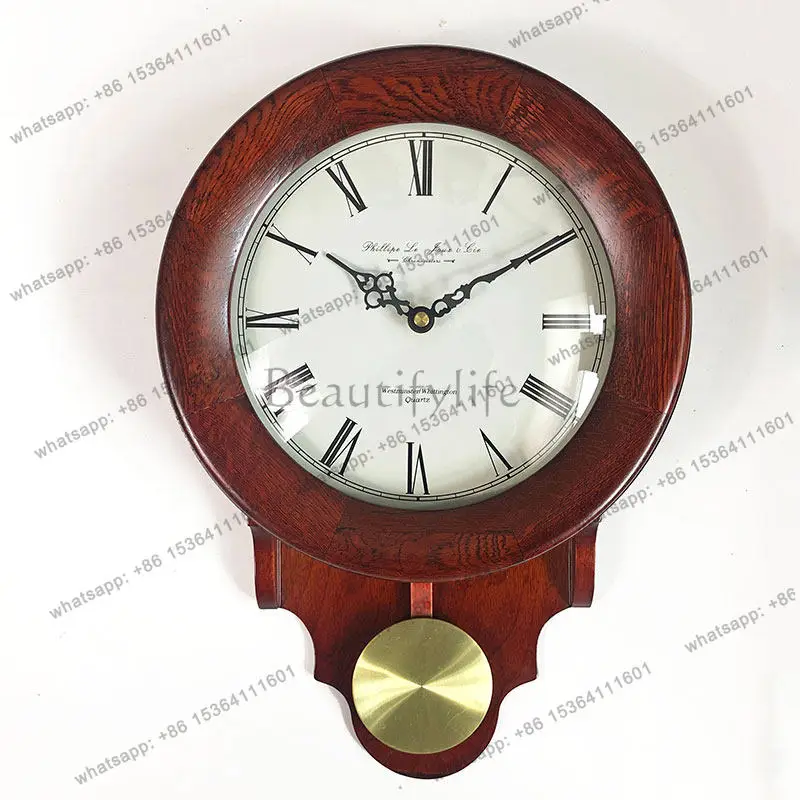 Simple swing solid wood wall clock modern living room quartz creative clock