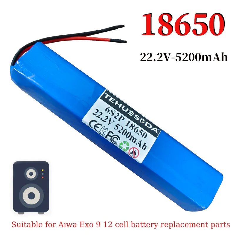 For Aiwa Exos-9 Speaker – 22.2V 5200mAh 6S2P 18650 Rechargeable Battery Pack with BMS for DIY, RC Drone, Robot