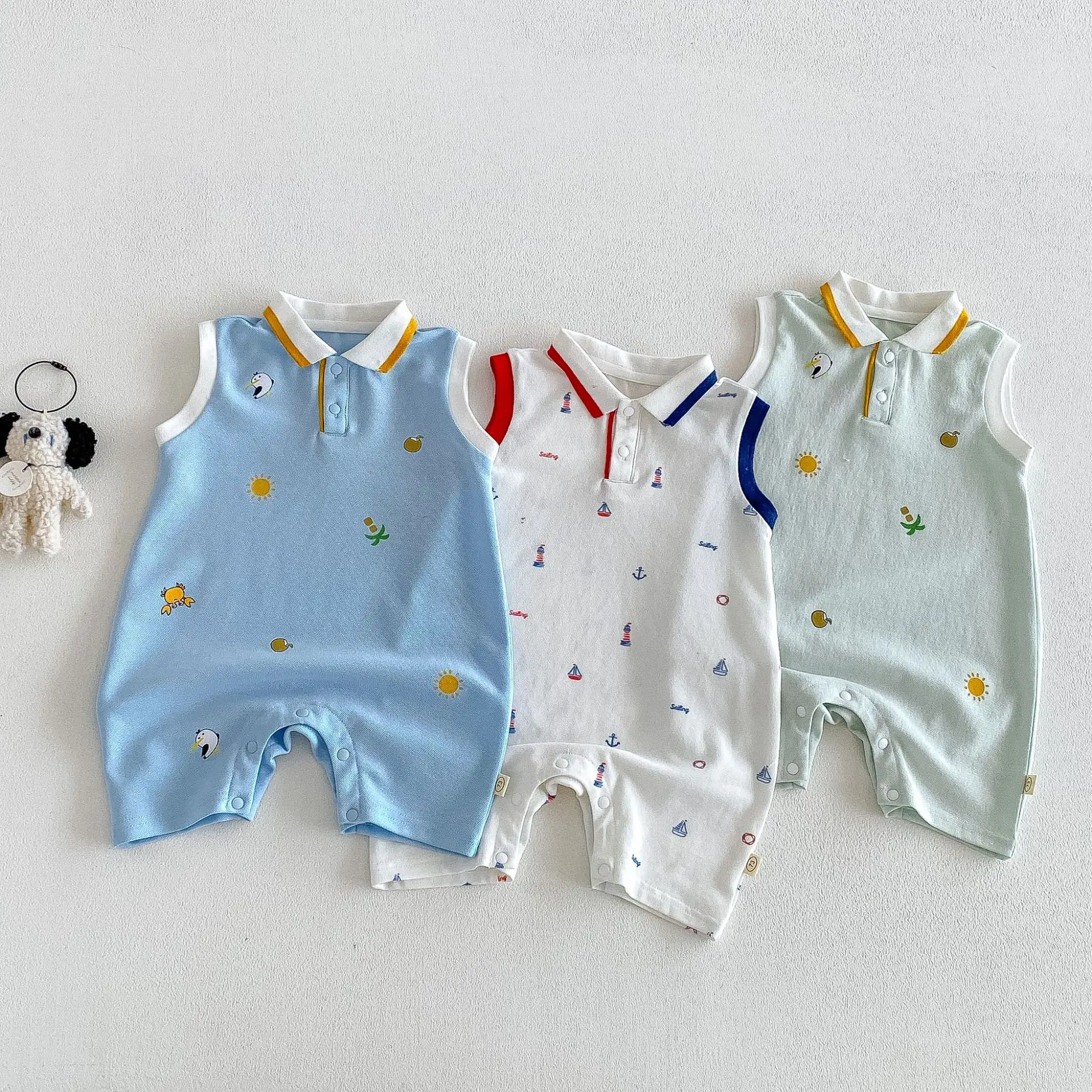 

Новая летняя коллекция 2026: Детский комбинезон-поло (0-2 года) с мультяшным принтом, без рукавов, из дышащей сетчатой ткани, с планкой на кнопках