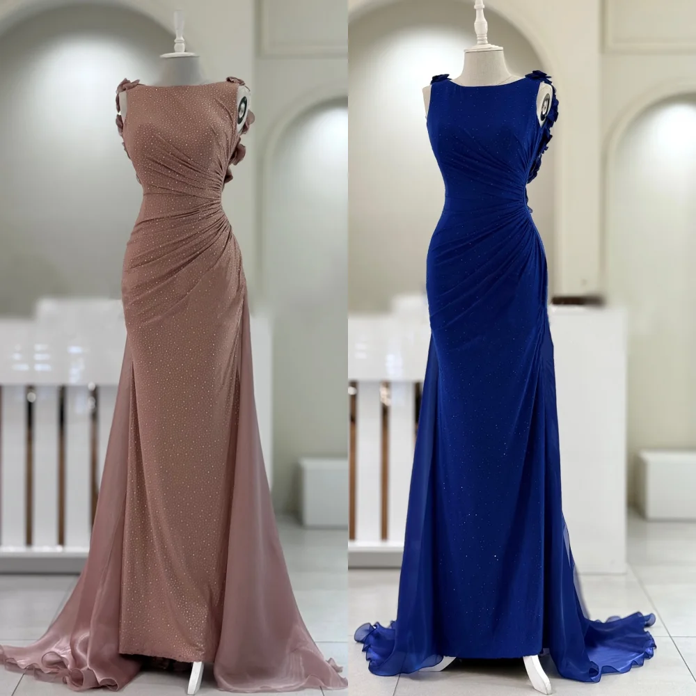 

Customized Evening Party Gown Sequined Applique Backless O-Neck Sheath Long Dresses Bespoke Occasion Gorgeous Glitter Formal