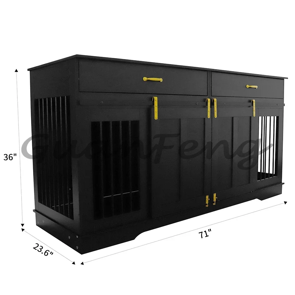 Medium Indoor Solid Wood Dog House, Decorative Metal Cage Dog Kennel Multi-functional Pet Furniture