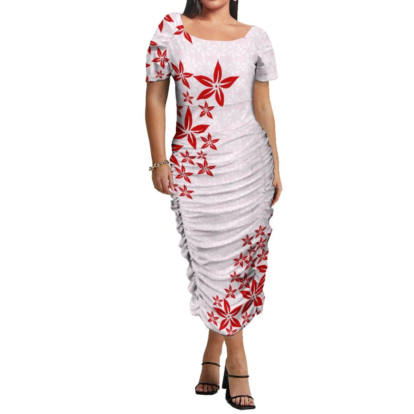 Tattoo Designs Customized On Demand Feature Ruffle Sleeve Dress Polynesian Traditional Tribe Short Dresses For Evening 1 MOQ