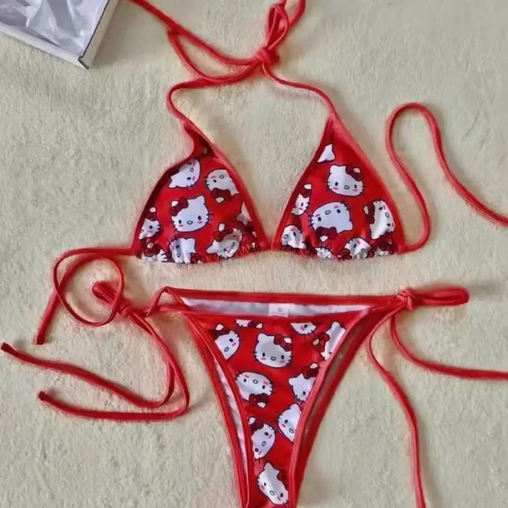 Anime Sanrio Hellokitty Sexy Bikinis Printing Yk2 Beach Wear Surf Biquini Female Swimwear Micro Thong Brazilian Bathing Suits