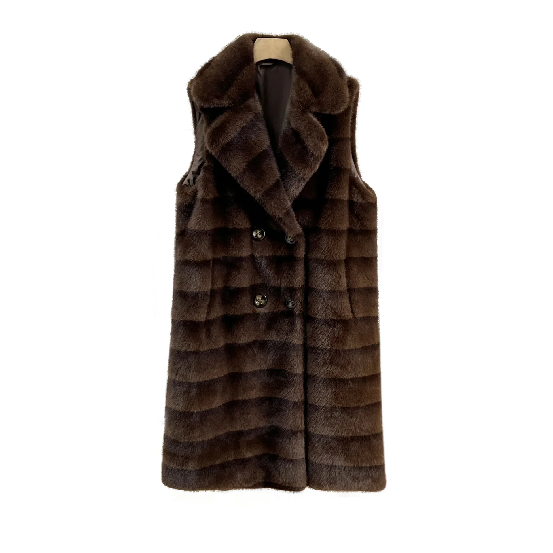 تنوعا الدافئة الإناث معطف الفرو البيئي 2025 الشتاء النساء فرو المنك سترة الصلبة مزدوجة الصدر أكمام سيدة طويلة فو الفراء أبلى #4