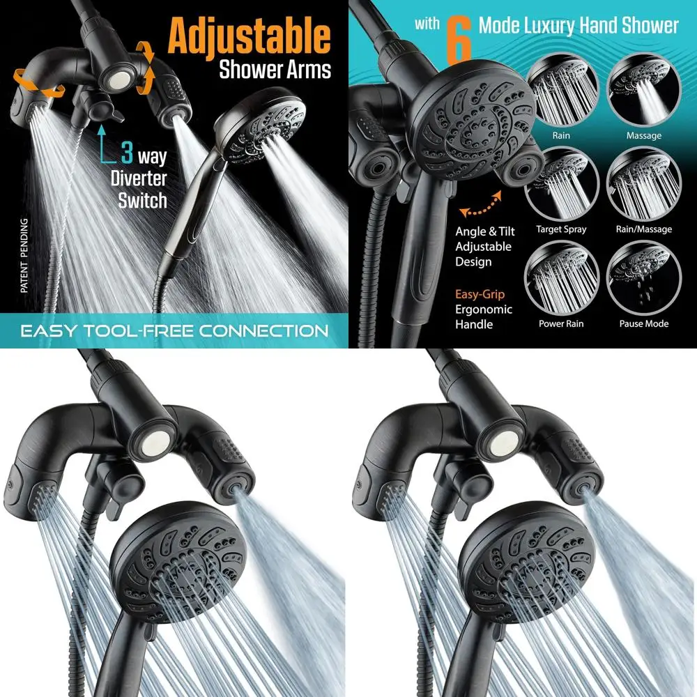 

3-Way Shower System with Magnetic Dock, 314 Jets, Dual Arms, 6ft Hose, Oil Rubbed Bronze Finish