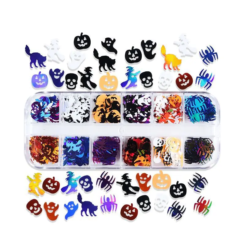 

Halloween Nail Art Gliters Charms Designer Christmas Sequins Flakes Rhinestones Press on Nails Gold Leaves Manicure Accessories