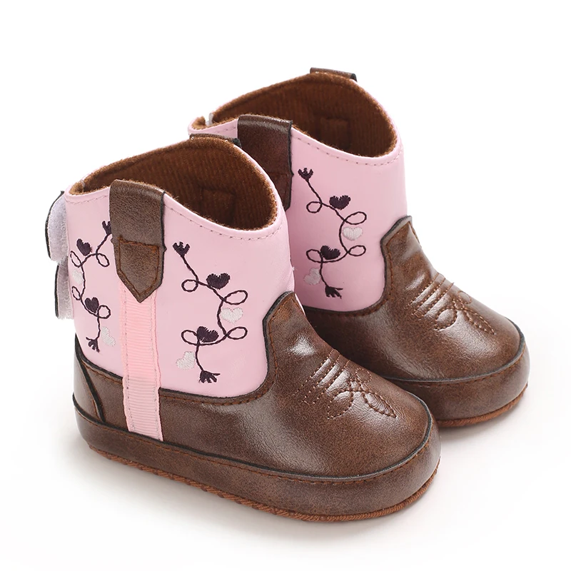 0-18M Retro Baby Boots PU Cute Printed Casual Baby Boots Embroidered Baby Boots Baby Walking Shoes