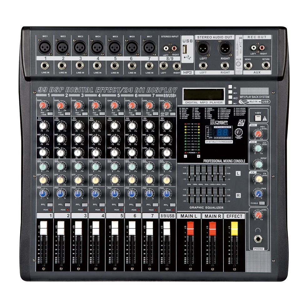 High Quality Professional Karaoke Mixer USB Audio Interface DJ Console With Metal Construction 8/12/16 Channels 99 DSP Effects