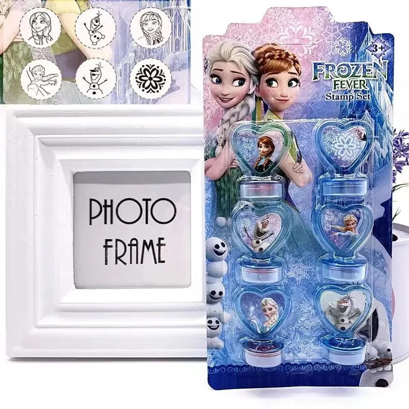 

6pcs Disney Frozen Elsa toy seal, cute cartoon pattern seal, can be used for scrapbooking, DIY painting, kindergarten rewards