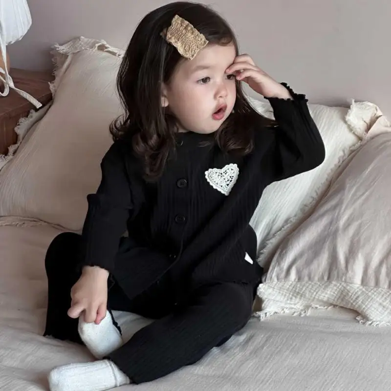 2025 Autumn New Baby Girl Long Sleeve Clothes Set Cute Girls Cardigan Tops + Flared Trousers 2pcs Suit Children Cotton Outfits
