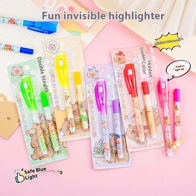 Cute Capybara Invisible Light Pen Plastic Ultraviolet Pen Originality Highlighter Markers Funny Glitter Pens Invisible Pen