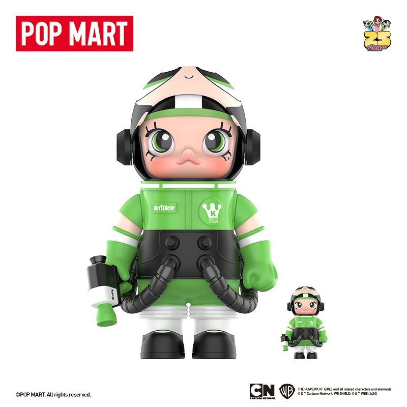 Popmart mega espaço molly 400% + 100% a série powerpuff meninas buttercup bolhas e flor kawaii anime figura bonecas crianças presente