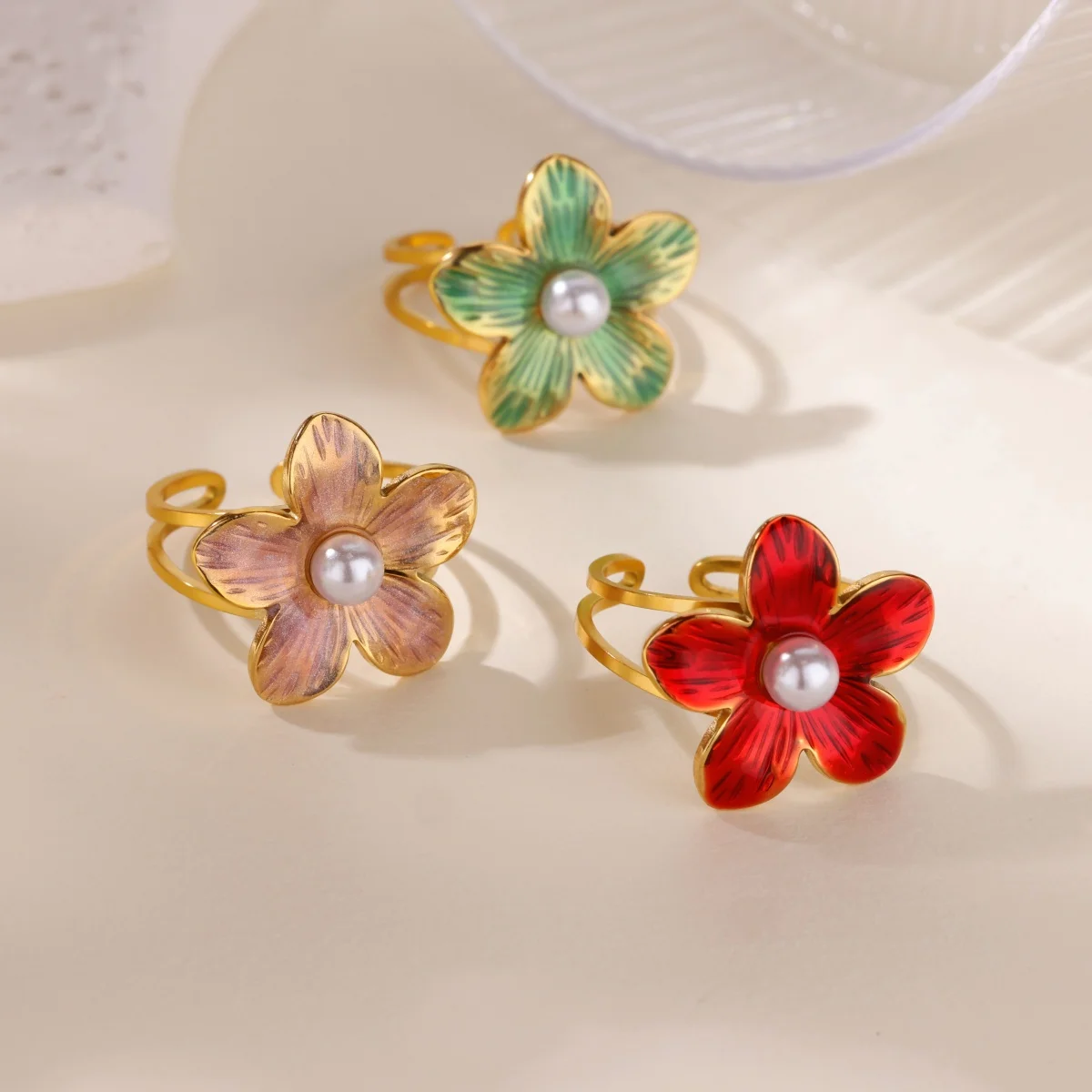 Colored Flower Rings for Women Opening Stainless Steel Ring Trend 2026 Trend Floral Enamel Statement Jewelry Freeshipping items