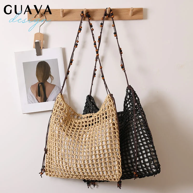 

Casual Rattan Wicker Tote Bag Large Capacity Woven Women's Summer Beach Straw Handbag Lady Travel Big Basket