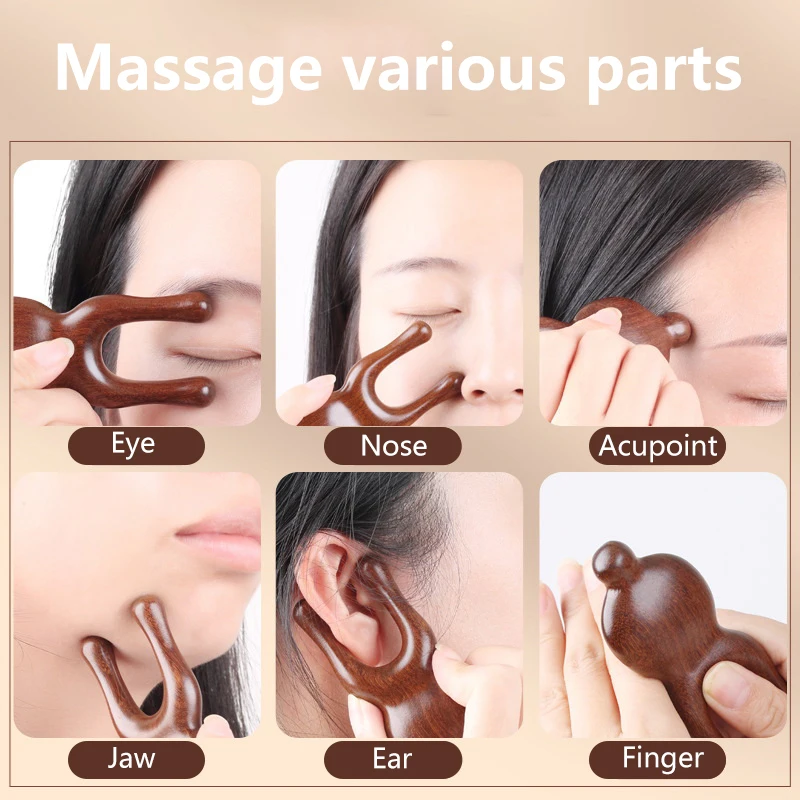 1Pcs Face Scalp Gua Sha Massager Nose Shaper Natural Facial Wooden Sandalwood Wide Tooth Combs Massage Tool For Guasha Scraping