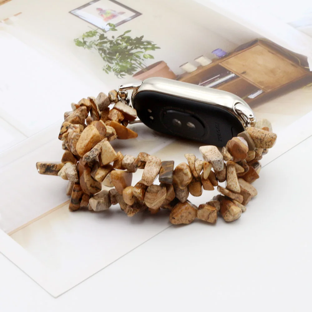 Irregular Gemstones Strap for Xiaomi Smart Band 8/9 Bracelet Wristband Handmade Dressy Agate Beads Khaki Jewelry Watchband