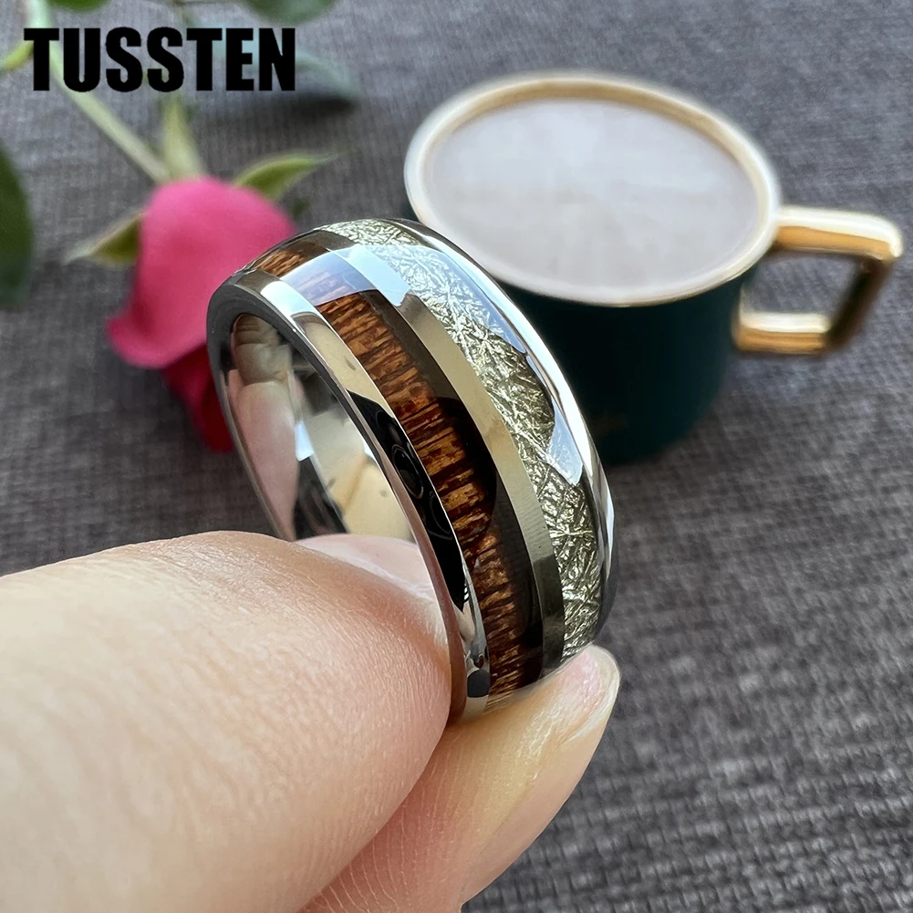 Dropshipping TUSSTEN 8MM Popular Men Women Tungsten Carbide Wedding Band Ring With Wood Meteorite Inlay Comfort Fit