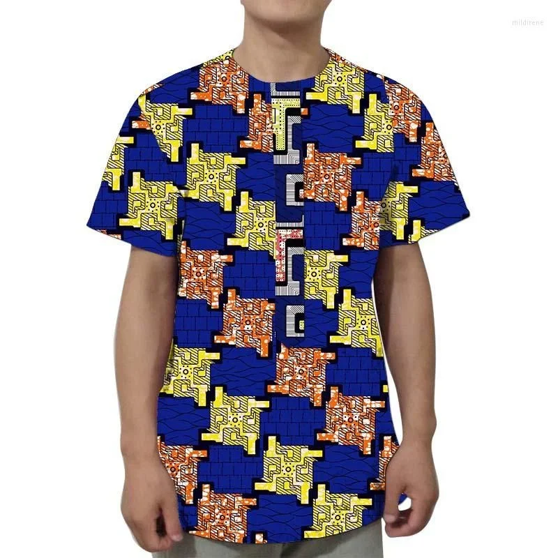 African Traditional 3D Printed Men's T-shirts, Patchwork Tops, Short Sleeves, Nigerian Men's Fashion, Standard Clothing Comfort