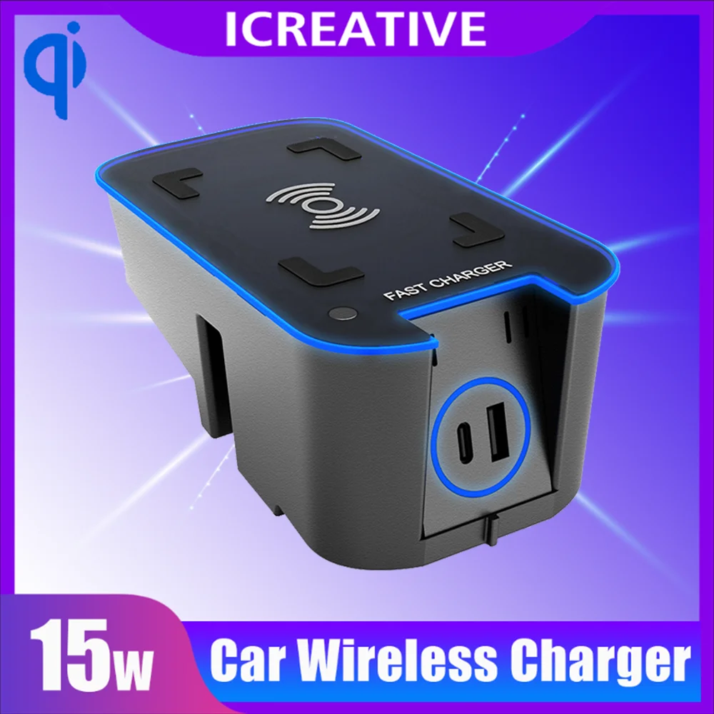 15W Car Wireless Charger For Volvo XC60 S60 V60 XC90 S90 V90 2015-2020 Cigarette Lighter Mobile Phone Fast Charger 12V Dual USB