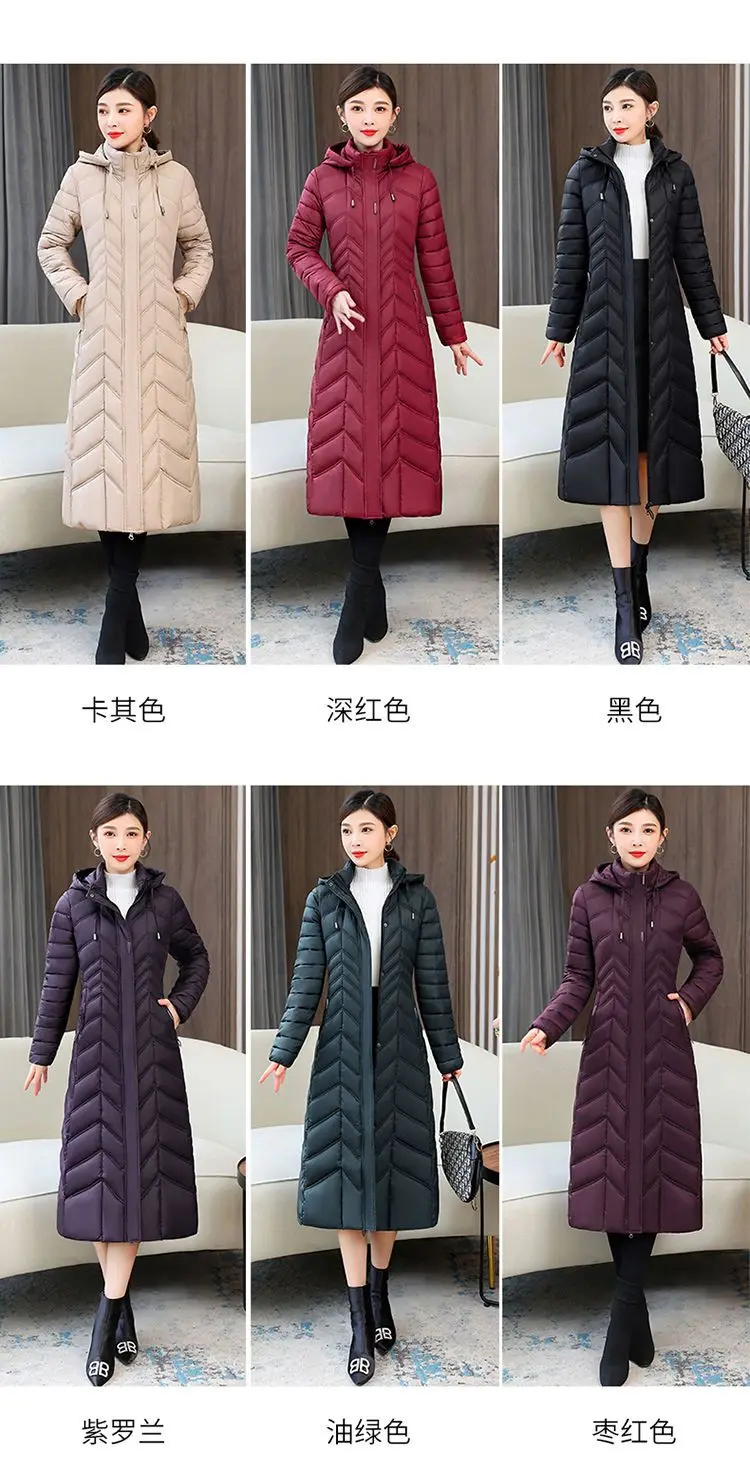 Mom's Long Down Cotton Jacket 2026 Winter New Fashion Slim Hooded Coat Women's Warm Parker Overcoat Solid Female Casual Jackets