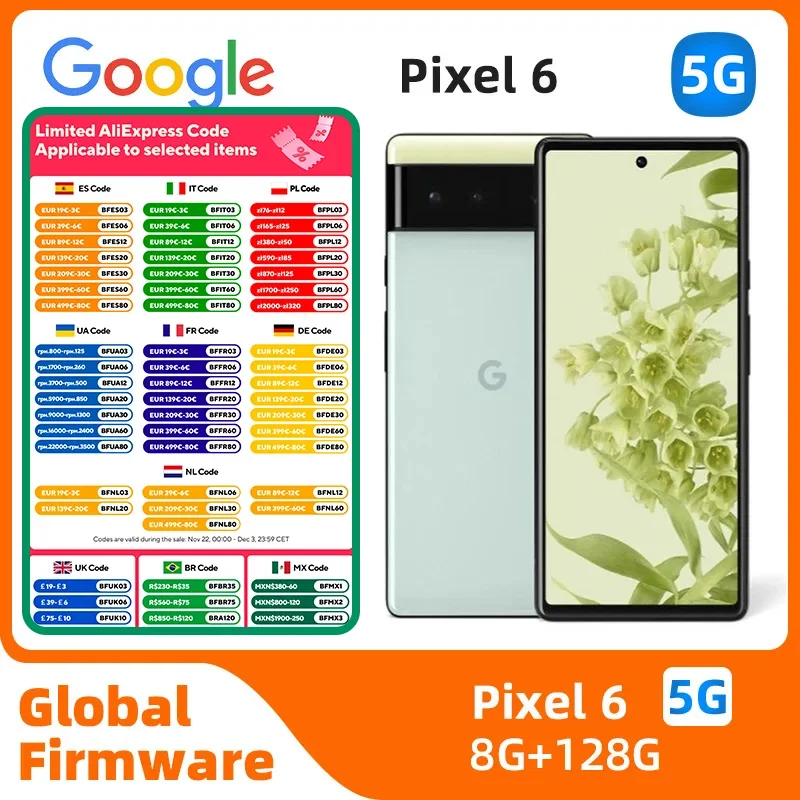 Google Pixel6 5G SmartPhone CPU Google Tensor Battery capacity 4614mAh 50MP Cameraoriginal used phone