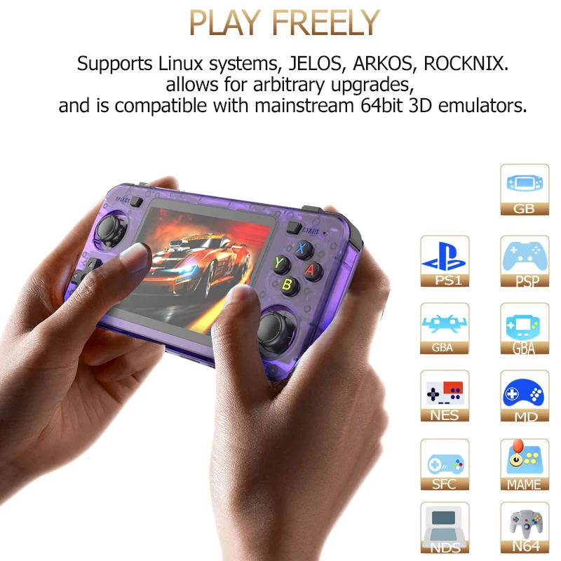 وحدة تحكم ألعاب محمولة باليد 128G 20000 +Games R36H ريترو، وحدة تحكم أفقية مع عصا تحكم، بطارية 3000 مللي أمبير 3.5 بوصة IPS