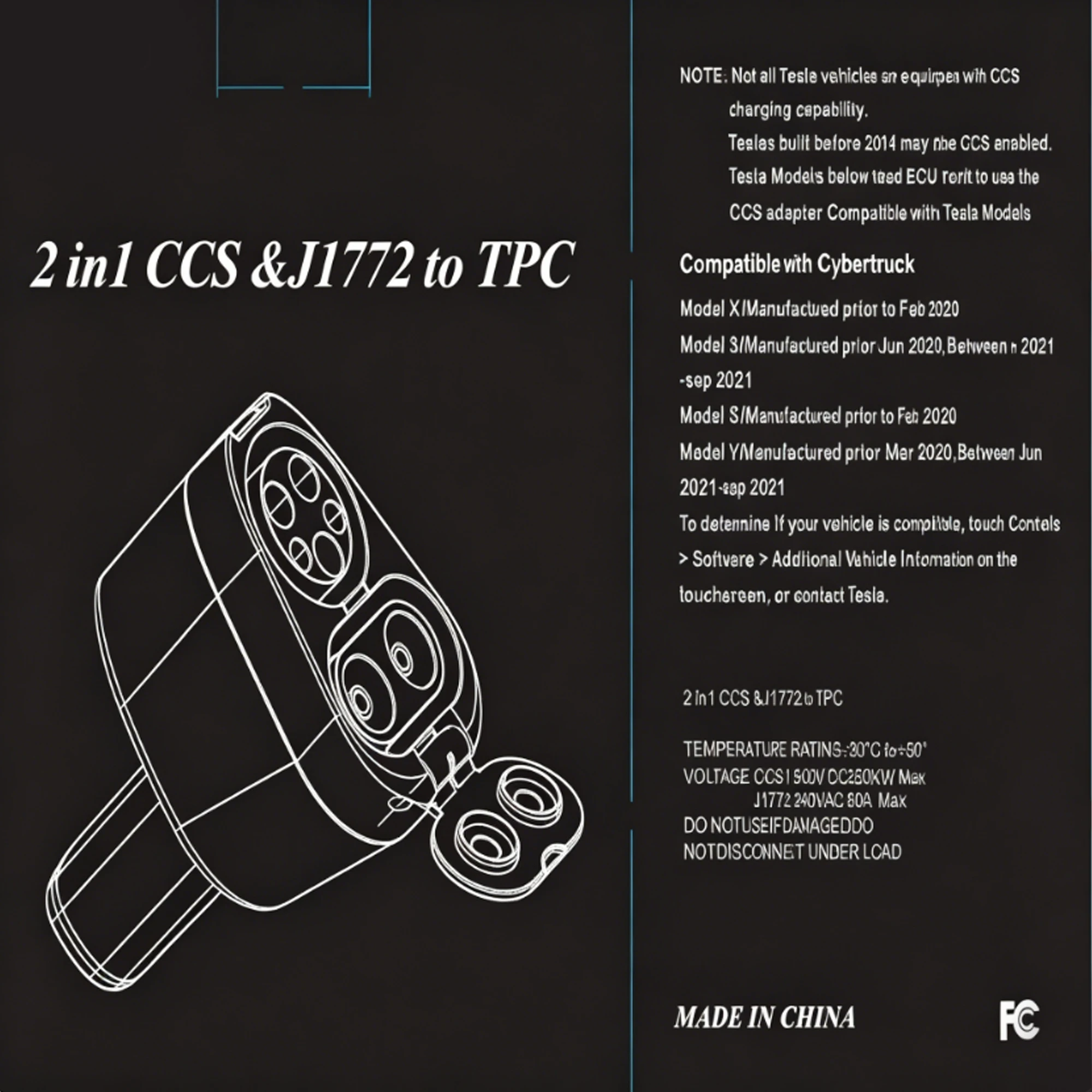 고속 충전 어댑터 CCS1 - NACS DC AC 어댑터 500A CCS1 - 테슬라 EV 충전기 미국 표준 어댑터 (테슬라 모델 3, Y, S, X용) 썸네일 6