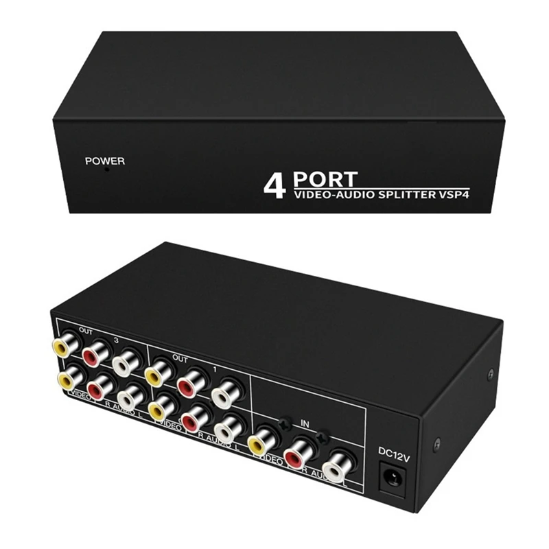 4-Way AV Splitter 1 In 4 Out Composite RCA AV Splitter 1X4 Video Audio RCA Splitter Distributor For DVD C-VBS Durable