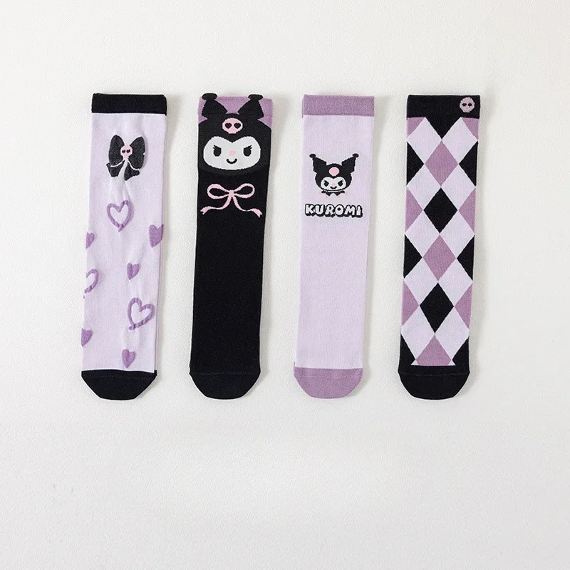 5 Pair Kuromi Sanrio Cute Children's Top High Hat Socks Cute Cartoon Hat Cotton Baby Long Hat Girl Calf Sock Christmas Birthday