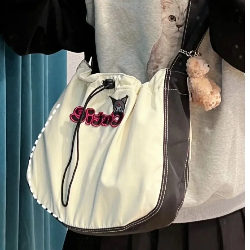 

Kawaii Sanrio Kuromi Crossbody Bag Cute Anime Solid Color Canvas Bag Cartoon Large Capacity Travel Bag Holiday Gift