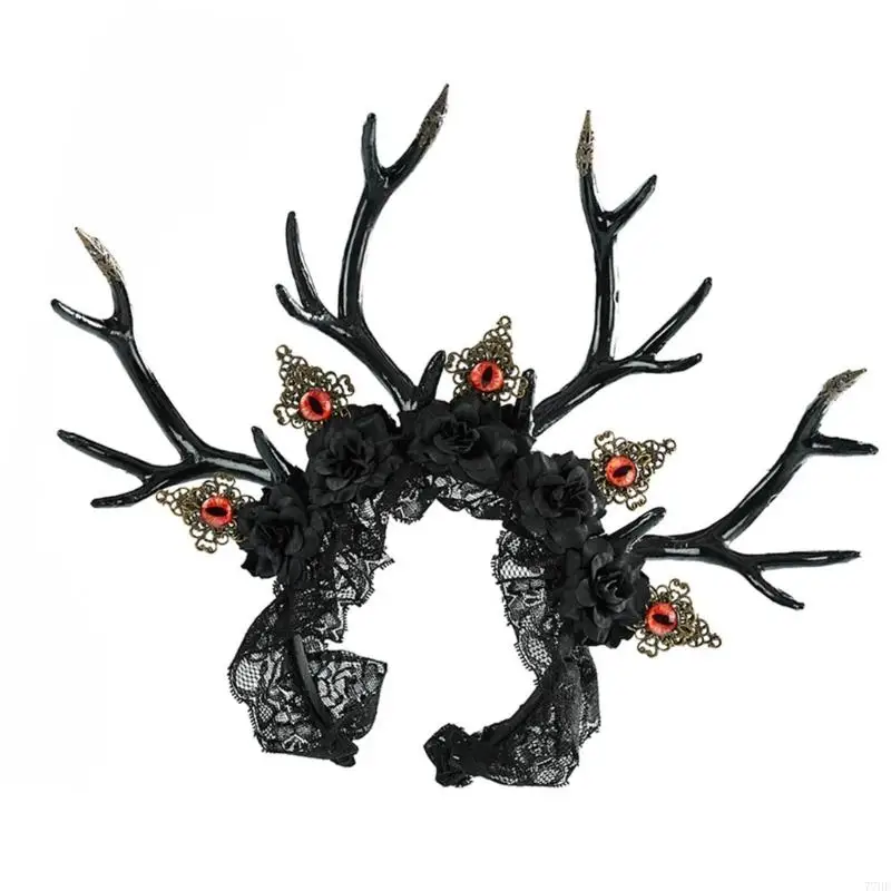 

77HE Halloween Devil Eye Antler Headbands Gothic Party Hair Accessory Resin Hairpiece
