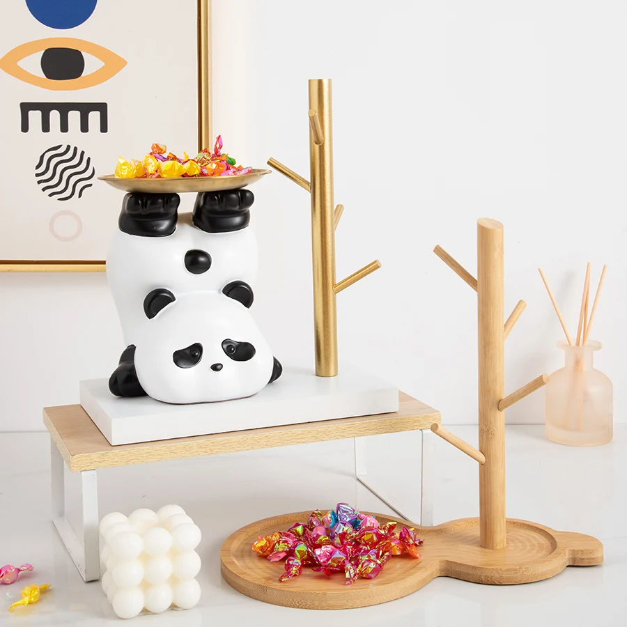 1Pc Collectible Figurine, Modern Minimalist Entryway Panda Key Storage Resin Ornament, Light Luxury High-End Bedroom Vanity Jewelry Tray Shelf, Housewarming Gift, Birthday Gift